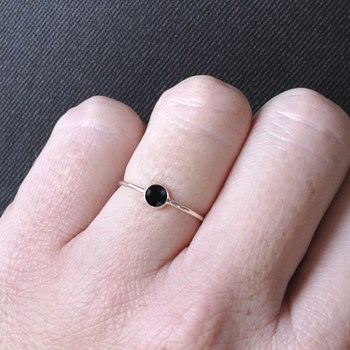 Bague Argent 925 Petit Rond Facetté d'Onyx Noir