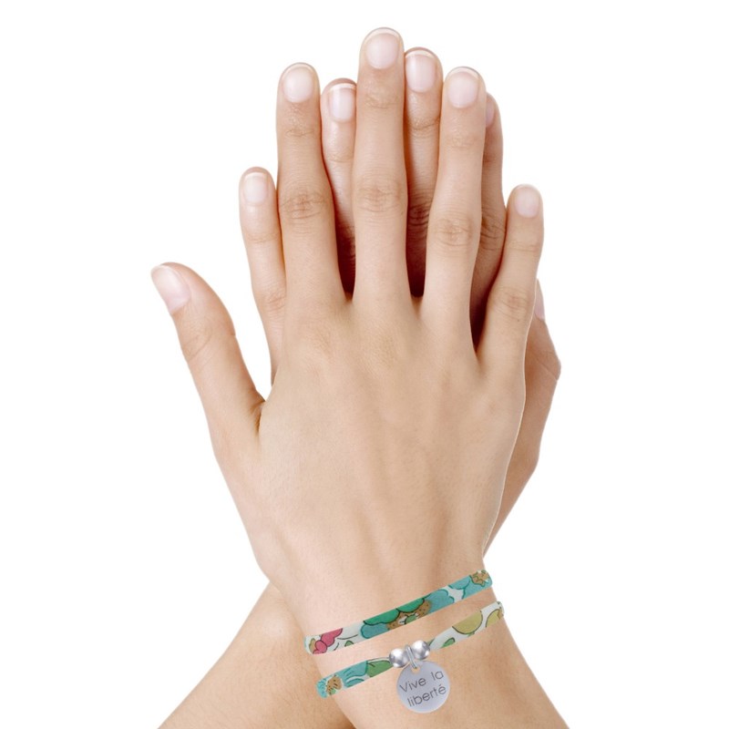 Bracelet Double Tour Lien Liberty et Médaille Vive la Liberté Argent 925 - Vert - vue 2