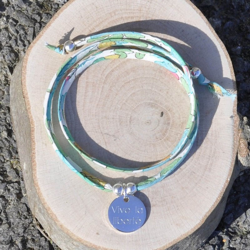Bracelet Double Tour Lien Liberty et Médaille Vive la Liberté Argent 925 - Vert - vue 3