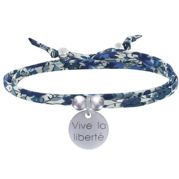 Bracelet Double Tour Lien Liberty et Médaille Vive la Liberté Argent - Bleu Navy