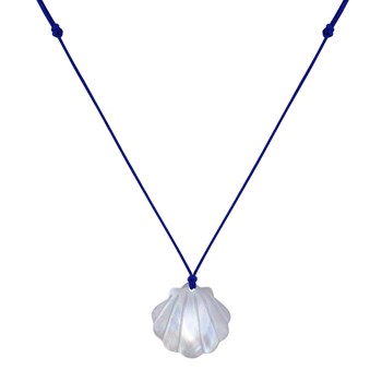 Mother-of-Pearl Scallop Link Necklace - Navy Blue