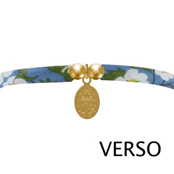 Bracelet Double Tour Lien Liberty et Petite Médaille Vierge Miraculeuse Plaqué Or - Bleu