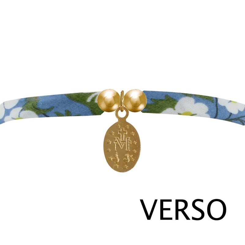 Bracelet Double Tour Lien Liberty et Petite Médaille Vierge Miraculeuse Plaqué Or - Bleu - vue 2