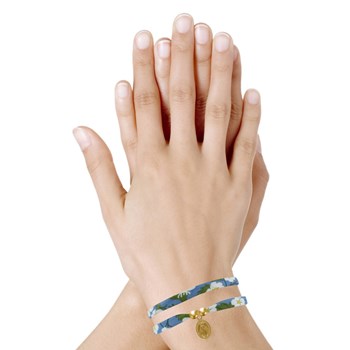Bracelet Double Tour Lien Liberty et Petite Médaille Vierge Miraculeuse Plaqué Or - Bleu