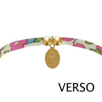 Bracelet Double Tour Lien Liberty et Petite Médaille Vierge Miraculeuse Plaqué Or - Fuchsia
