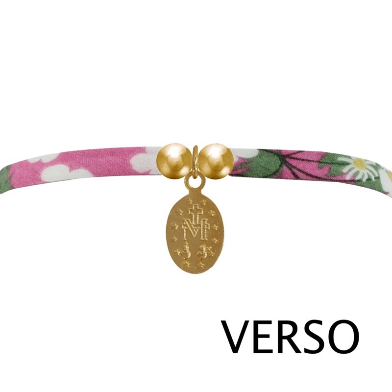 Bracelet Double Tour Lien Liberty et Petite Médaille Vierge Miraculeuse Plaqué Or - Fuchsia - vue 2