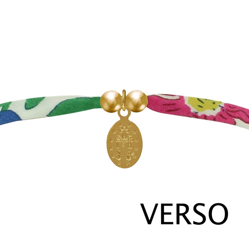 Bracelet Double Tour Lien Liberty et Petite Médaille Vierge Miraculeuse Plaqué Or - Fuchsia - vue 5