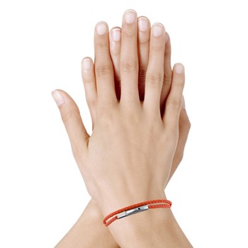 Bracelet Femme Double Tour Cuir Tréssé Rond pour Poignet de 18cm - Orange