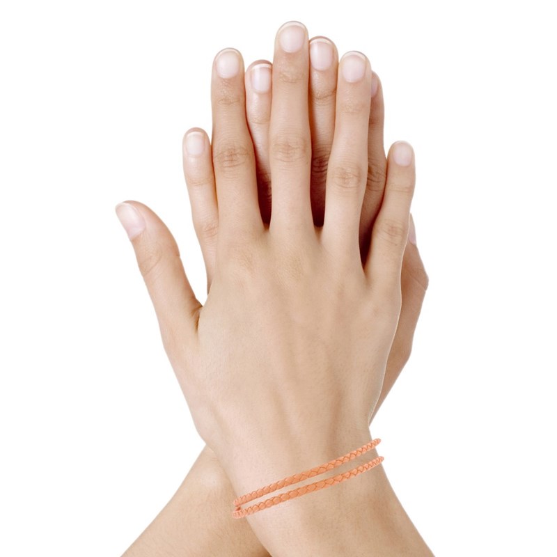 Bracelet Femme Double Tour Cuir Tréssé Rond pour Poignet de 18cm - Orange Clair - vue 2