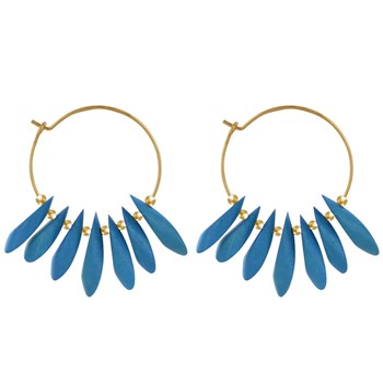 Boucles d'Oreilles Créoles en Acier Pétales en Bois