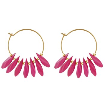 Boucles d'Oreilles Créoles en Acier Pétales en Bois