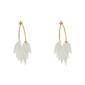 Boucles d'Oreilles Créoles en Acier Pétales en Bois