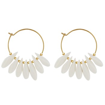 Boucles d'Oreilles Créoles en Acier Pétales en Bois