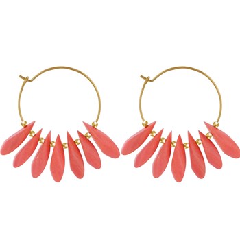 Boucles d'Oreilles Créoles en Acier Pétales en Bois