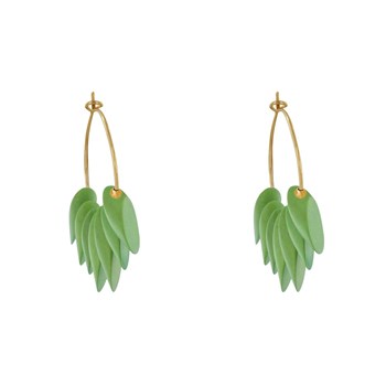 Boucles d'Oreilles Créoles en Acier Pétales en Bois