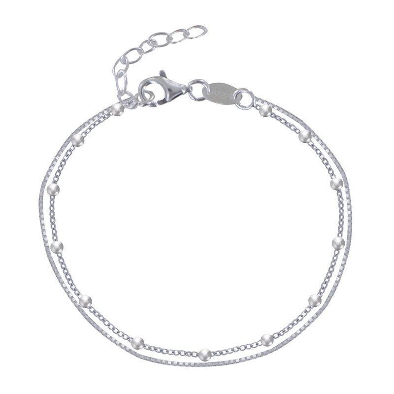Bracelet Argent 925 Double Chaines Vénitienne et Billes