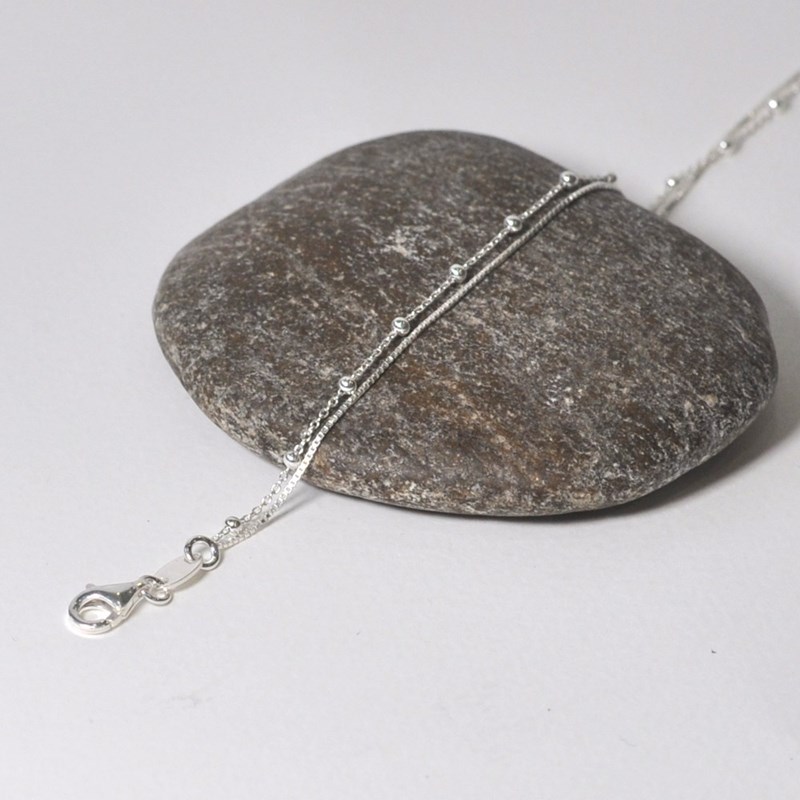 Bracelet Argent 925 Double Chaines Vénitienne et Billes - vue 4
