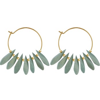 Boucles d'Oreilles Créoles en Acier Pétales en Bois