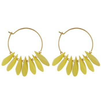 Boucles d'Oreilles Créoles en Acier Pétales en Bois