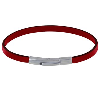 Bracelet Homme Cuir Simple Fermoir Acier Inoxydable - 19cm - Rouge