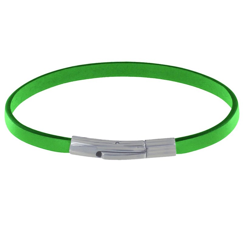 Bracelet Homme Cuir Simple Fermoir Acier Inoxydable - 19cm - Vert Fluo