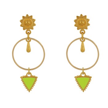Boucles d'Oreilles Laiton Doré Cercle Goutte et Triangle Émaillé