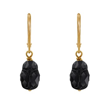 Black Crystal Scarab Beetle Gold-Plated Sleeper Earrings