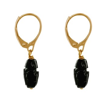 Black Crystal Scarab Beetle Gold-Plated Sleeper Earrings
