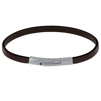 Bracelet Homme Cuir Simple Fermoir Acier Inoxydable - 19cm - Marron foncé