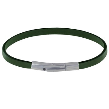 Bracelet Homme Cuir Simple Fermoir Acier Inoxydable - 19cm - Vert Foncé