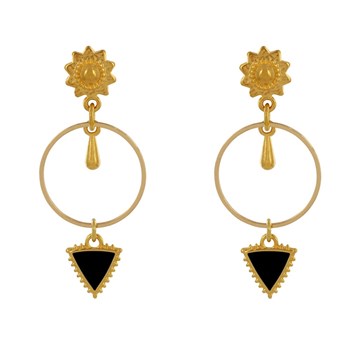 Boucles d'Oreilles Laiton Doré Cercle Goutte et Triangle Émaillé