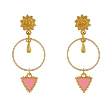 Boucles d'Oreilles Laiton Doré Cercle Goutte et Triangle Émaillé