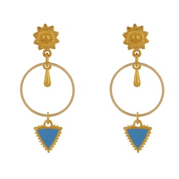Boucles d'Oreilles Laiton Doré Cercle Goutte et Triangle Émaillé