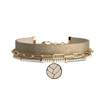 Bracelet Les Cadettes triple rangs lotus
cuir crème et paillettes dorées