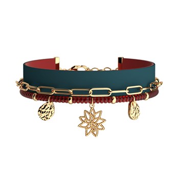 Bracelet Les Cadettes multirangs Nénuphar
cuir bleu pétrole et framboise