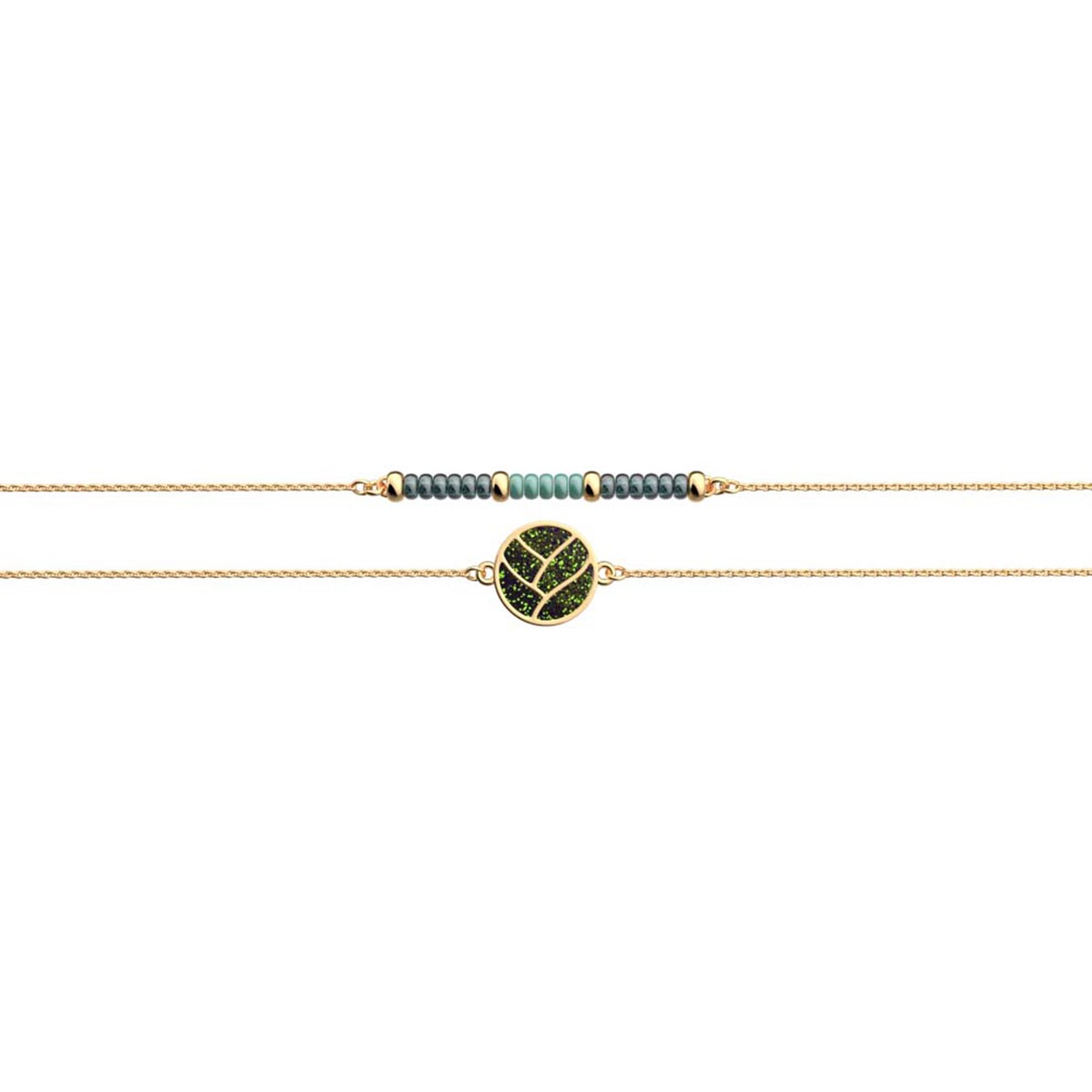 Bracelet Les Georgettes Tresse Iconic doré_x000D_
Collection Les Cadettes vert violet et gris