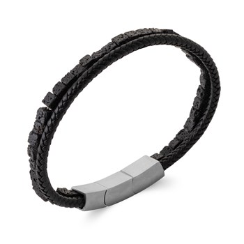 Bracelet homme Brillaxis cuir noir pierre de lave
21 cm