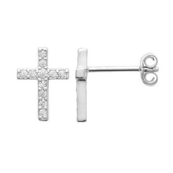 Boucles d'oreilles puces Brillaxis croix argent
