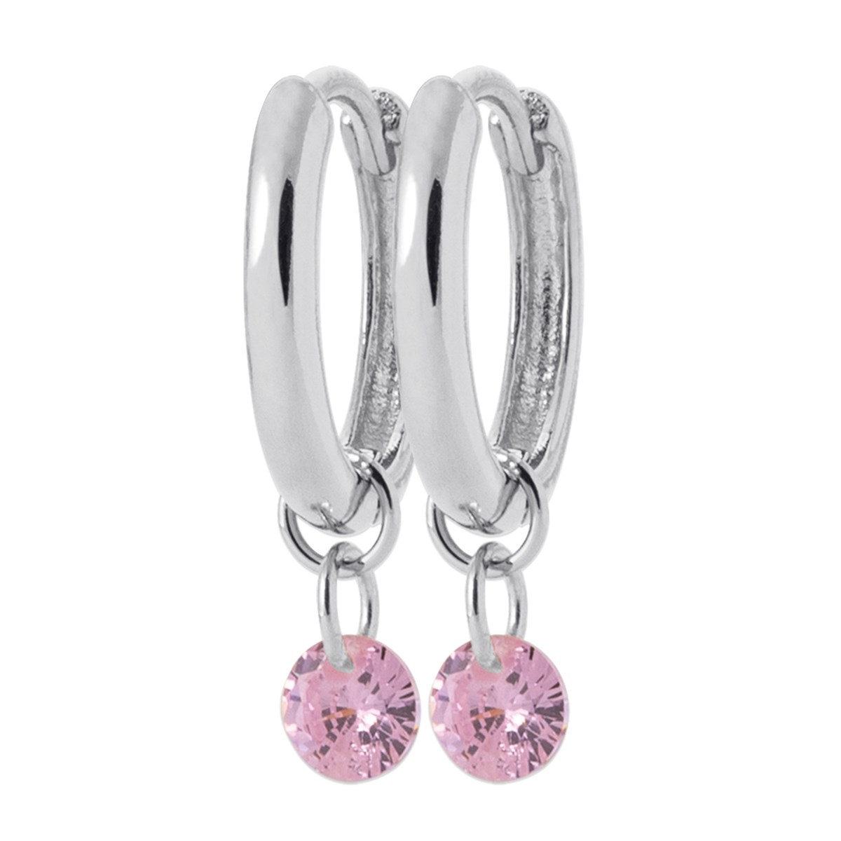 Boucles d'oreilles créoles Brillaxis pampille rose_x000D_
argent