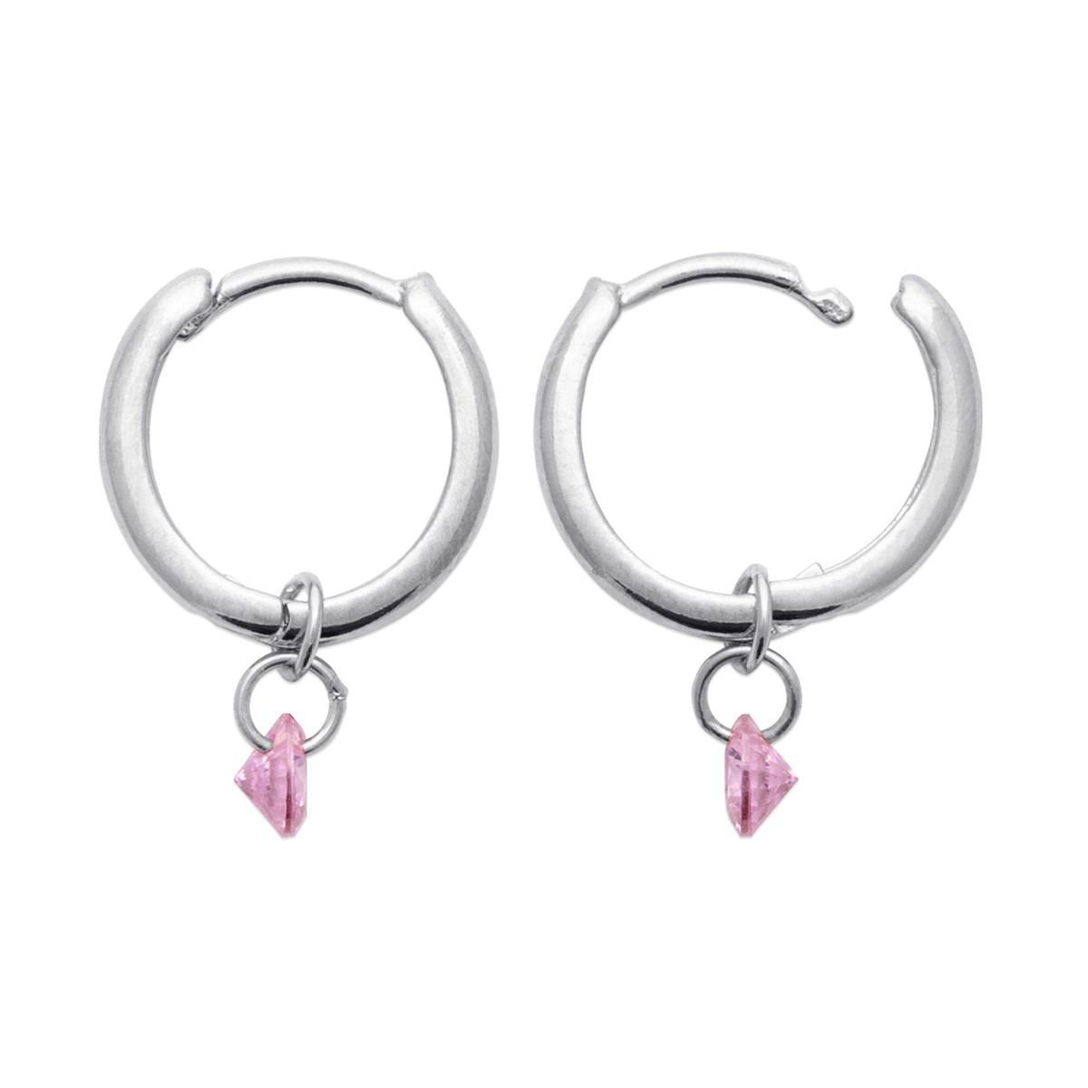 Boucles d'oreilles créoles Brillaxis pampille rose_x000D_
argent - vue 3