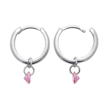 Boucles d'oreilles créoles Brillaxis pampille rose
argent