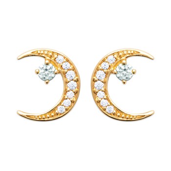 Boucles d'oreilles puces Brillaxis lune plaqué or