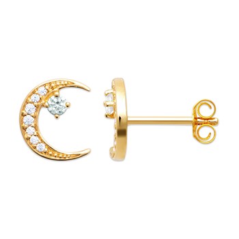 Boucles d'oreilles puces Brillaxis lune plaqué or