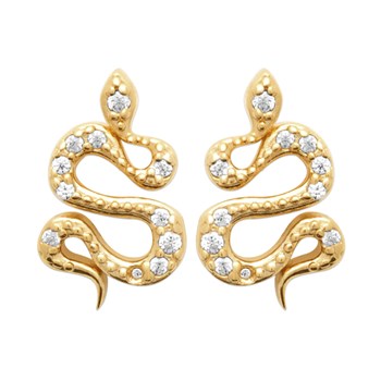 Boucles d'oreilles puces Brillaxis serpent plaqué or