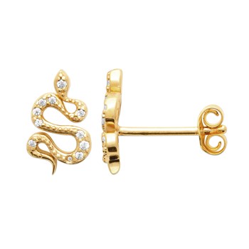 Boucles d'oreilles puces Brillaxis serpent plaqué or