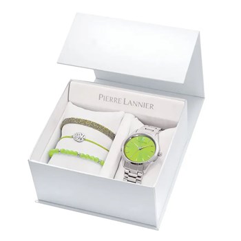 Coffret femme ROXANE cadran vert bracelet acier
Pierre Lannier x Les Interchangeables Edition limitée