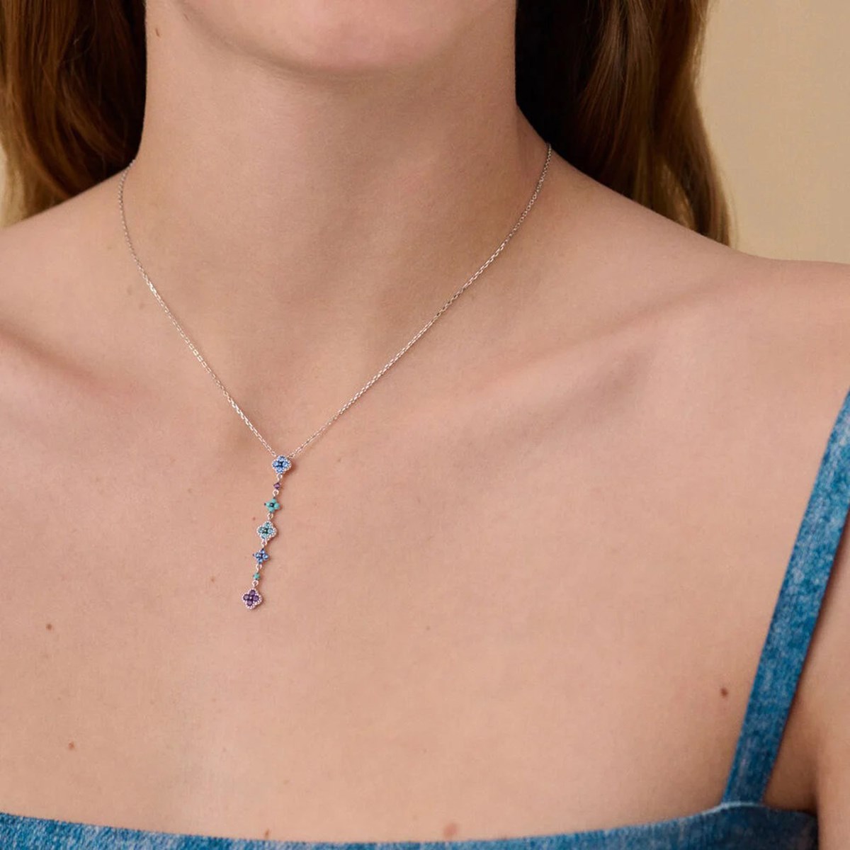 Collier en Y Agatha Beloved rangée de fleurs oxydes - vue 2