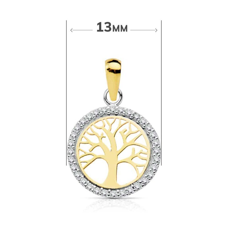 Collier - Pendentif Or 18 Carats 750/000 Jaune - Arbre de Vie Serti de Zirconiums - Chaine Dorée - vue 3