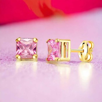 Boucles d'Oreilles Or 18 Carats 750/000 - Zirconiums Roses-1322