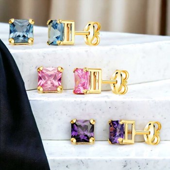 Boucles d'Oreilles Or 18 Carats 750/000 - Zirconiums Topaze Bleue-1322